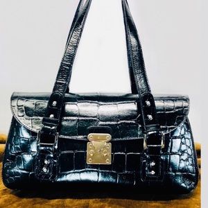 Nordstrom Black Vegan Leather Croc  Shoulder Beg